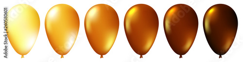 Set of realistic monochrome isolated yellow and brown balloons. Template for a business card, banner, poster, notebook, invitation