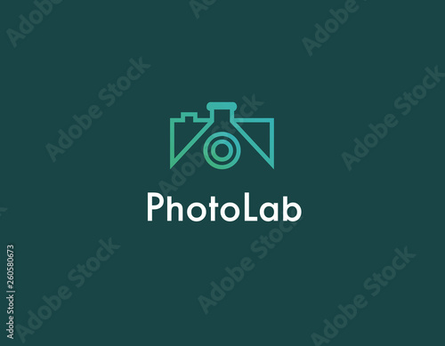 Linear icon logo photo camera and bulb photo lab