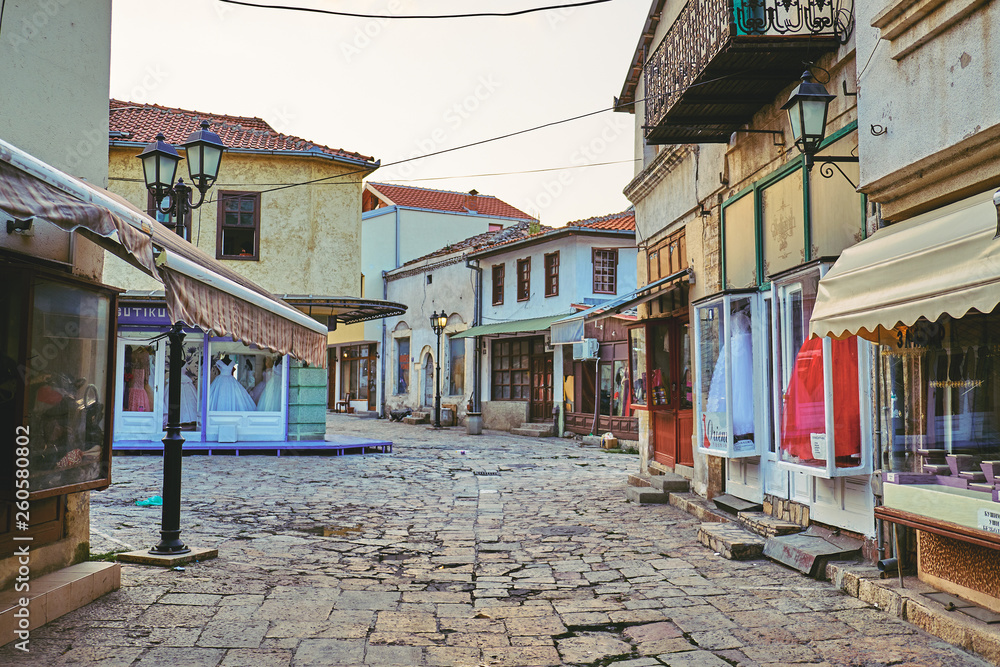 Naklejka premium SKOPJE, MACEDONIA -AUGUST 7 2018: Streets of the Old City