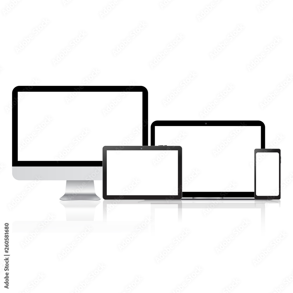 Mock up of Computer, Laptop, tablet and smart phone. Vector. Mock up of Computer, Laptop, tablet and smart phone. Vector.