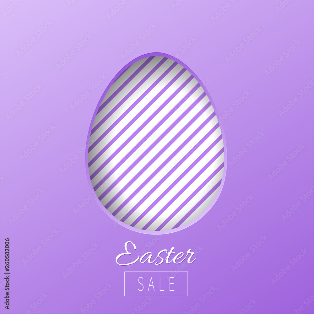 Paper cut Easter egg with white stripes. Happy Easter sale banner. Paschal greeting card.
