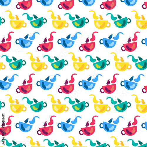 Hot tea, coffee vector seamless pattern