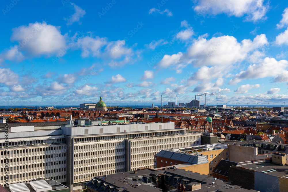 Fototapeta premium Beautiful view of the Copenhagen from top on round tower