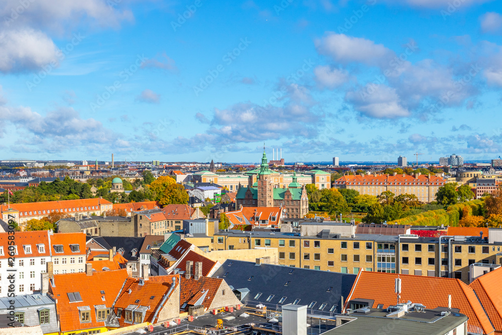 Beautiful view of the Copenhagen from top on round tower