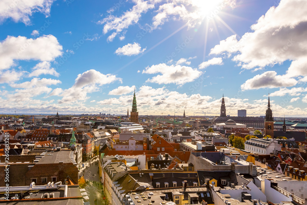 Beautiful view of the Copenhagen from top on round tower