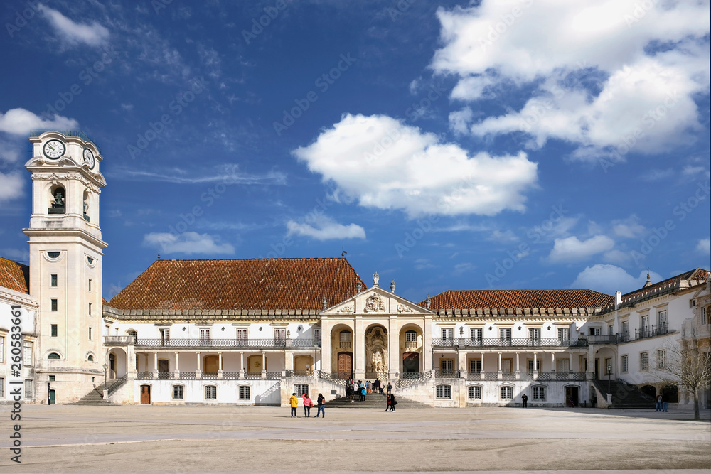 University in Coimbra in Portugal in a historic building with a clock tower