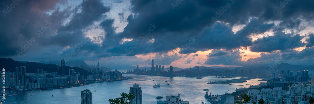 Sunset over Hong Kong Island as seen from Devil's Peak, Kowloon