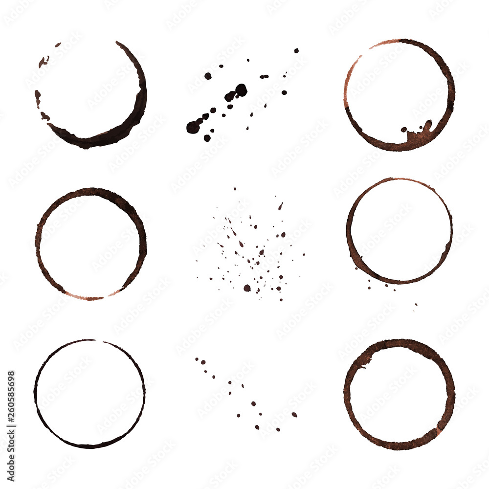 Grunge decorative coffee ring stain vector set Grunge decorative coffee ring stain vector set
