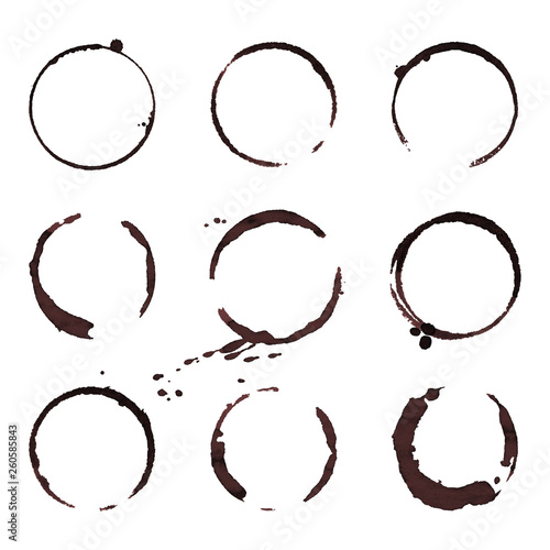 Grunge decorative coffee ring stain vector set