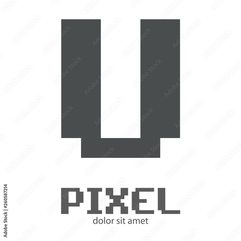 Logotipo letra U mayúscula en pixels en color gris