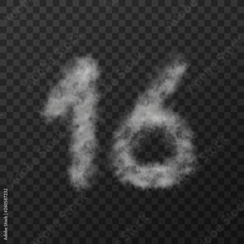 Vector design of smoke textured number, sixteen, isolated on transparent background