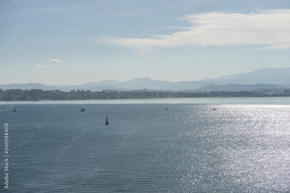 Sunshine, View of the Santander Bay in Spain. Cantabrian Sea north of the Iberian Peninsula