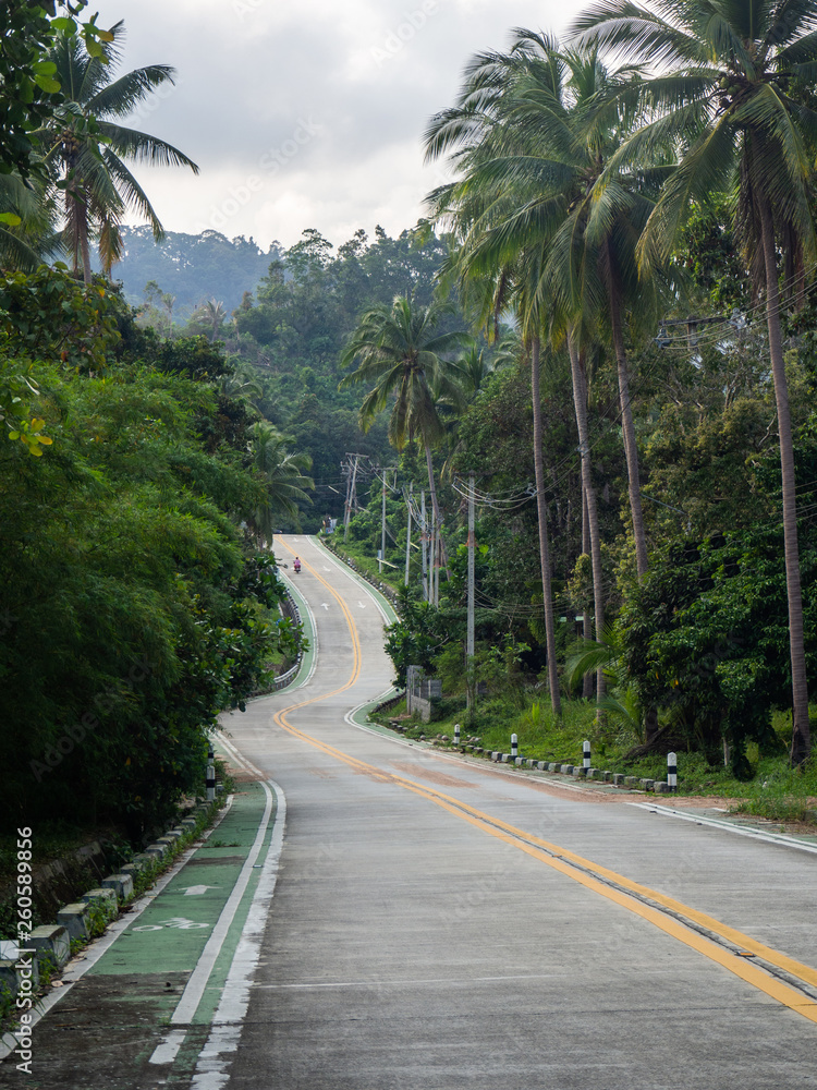 The beautiful roads of Koh Phangan go into the distance. Thailand The beautiful roads of Koh Phangan go into the distance. Thailand