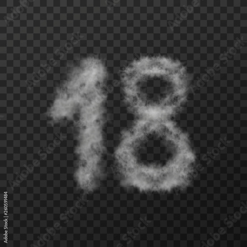 Vector design of smoke textured number, eighteen, isolated on transparent background