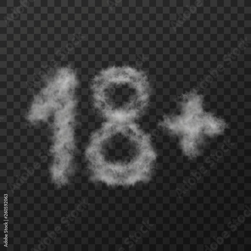 vector design of smoke textured number means eighteen plus, isolated on transparent background