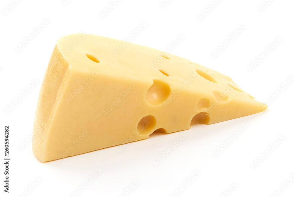 Piece of Cheese, close-up, isolated on white background