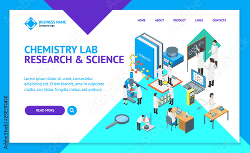 Science Chemical Pharmaceutical 3d Landing Web Page Template Isometric View. Vector