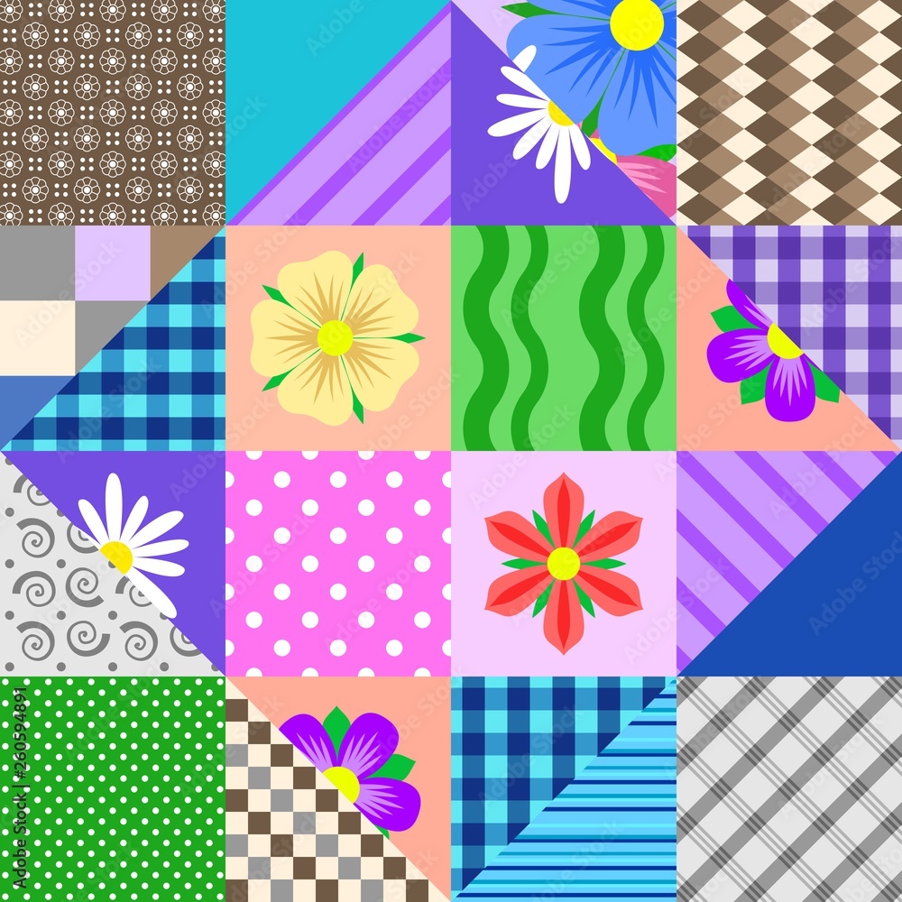 Obraz premium Original double patchwork with flowers. Vector design.
