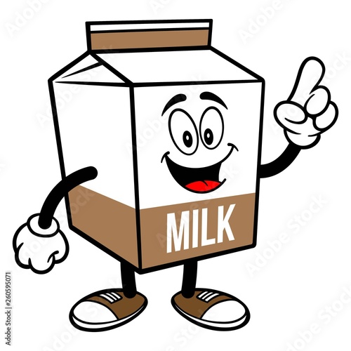 Chocolate Milk Carton Mascot Pointing - A cartoon illustration of a Chocolate Milk carton mascot.