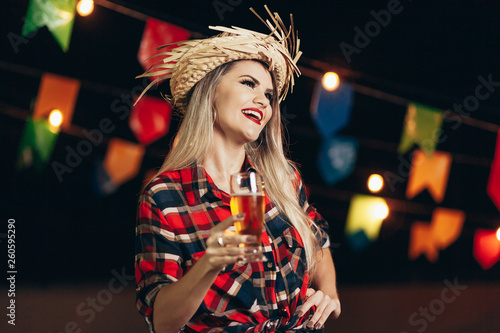 Brazilian woman wearing typical clothes for the Festa Junina - June festival photo