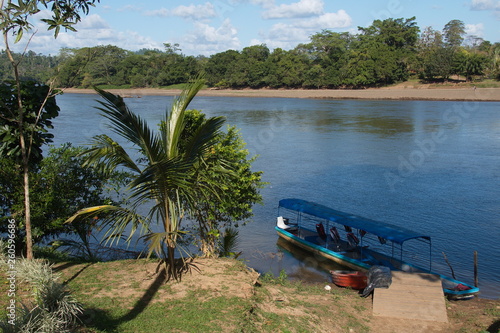 Excursion boat on Rio San Carlos near Boca Tapada in Costa Rica photo