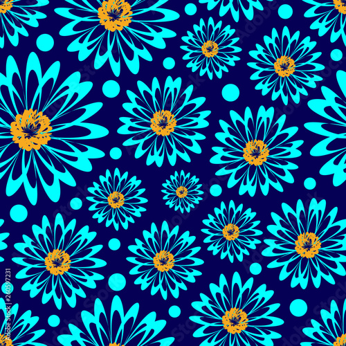 Seamless  pattern with blue flowers. Vector illustration