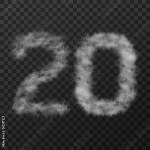 vector design of smoke textured number, twenty, isolated on transparent background