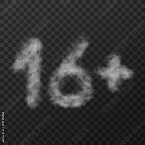 vector design of smoke textured number means sixteen plus, isolated on transparent background