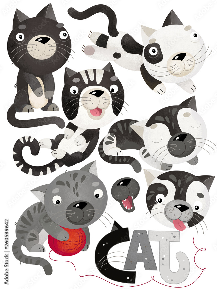 cartoon scene with cat set on white background - illustration for children cartoon scene with cat set on white background - illustration for children