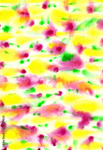 Hand drawn yellow pink green drops watercolor background