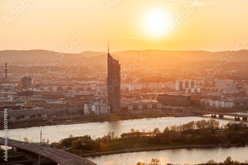 panoramic view of european city on sunset. Vienna, Austria