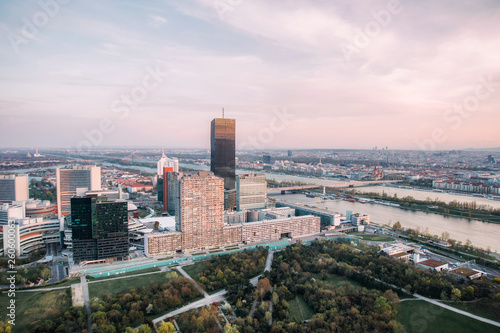 panoramic view of european city on sunset. Vienna, Austria