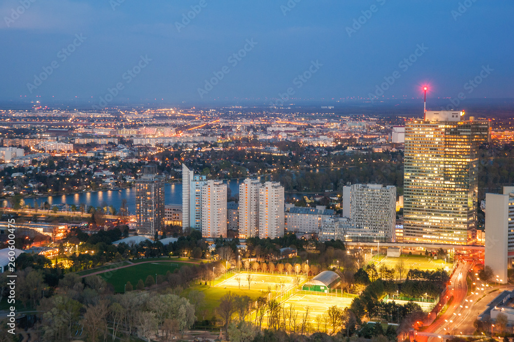panoramic view of night european city. Vienna, Austria