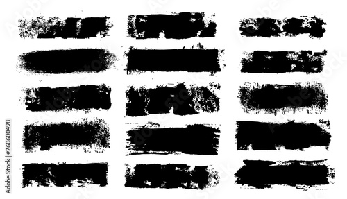 Grunge Paint Roller. Vector brush Stroke. Distressed banner. Black stripes isolated. paintbrush collection. Modern Textured shape. Dry border in Black. Bulge lines. Vector grunge rollers set