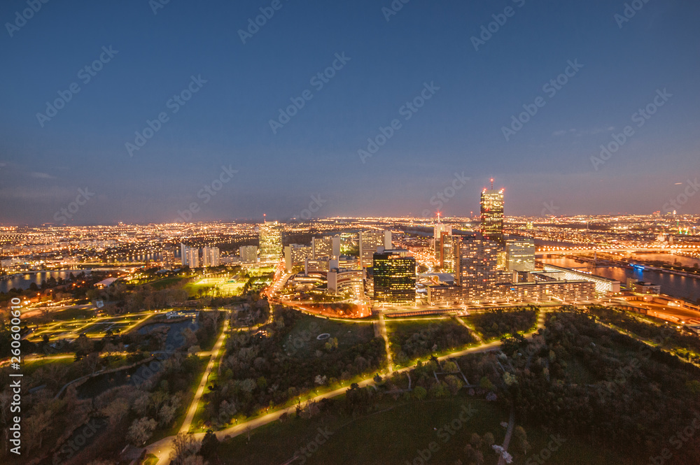 panoramic view of night european city. Vienna, Austria