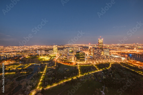 panoramic view of night european city. Vienna, Austria