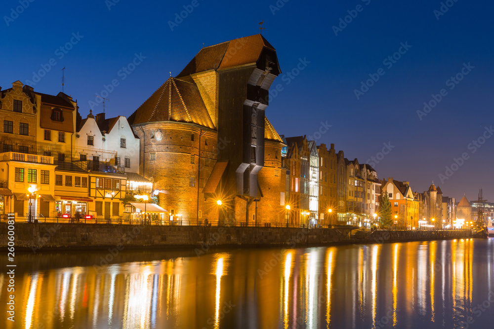 Architecture of the old town of Gdansk with historic Crane at Motlawa river, Poland