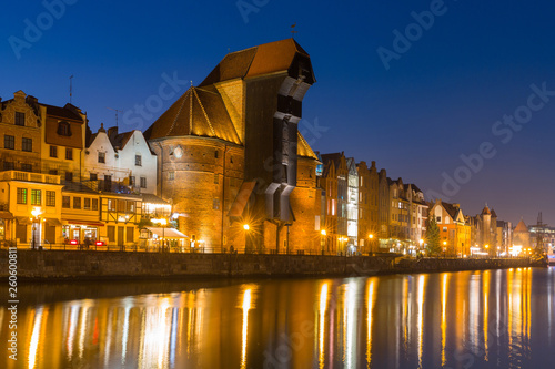 Architecture of the old town of Gdansk with historic Crane at Motlawa river, Poland