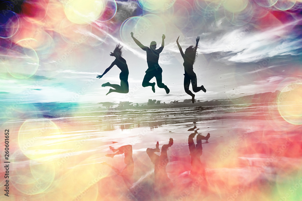 girl is having fun and jumping on beach freedom / concept freedom and summer  beach, sporty graceful girl is jumping and having fun  beach