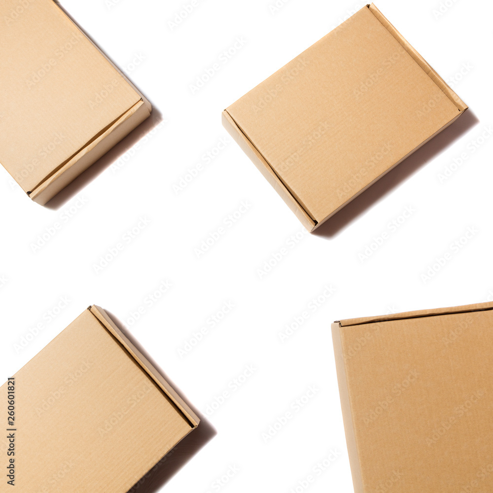 group of cardboard boxes on white background group of cardboard boxes on white background