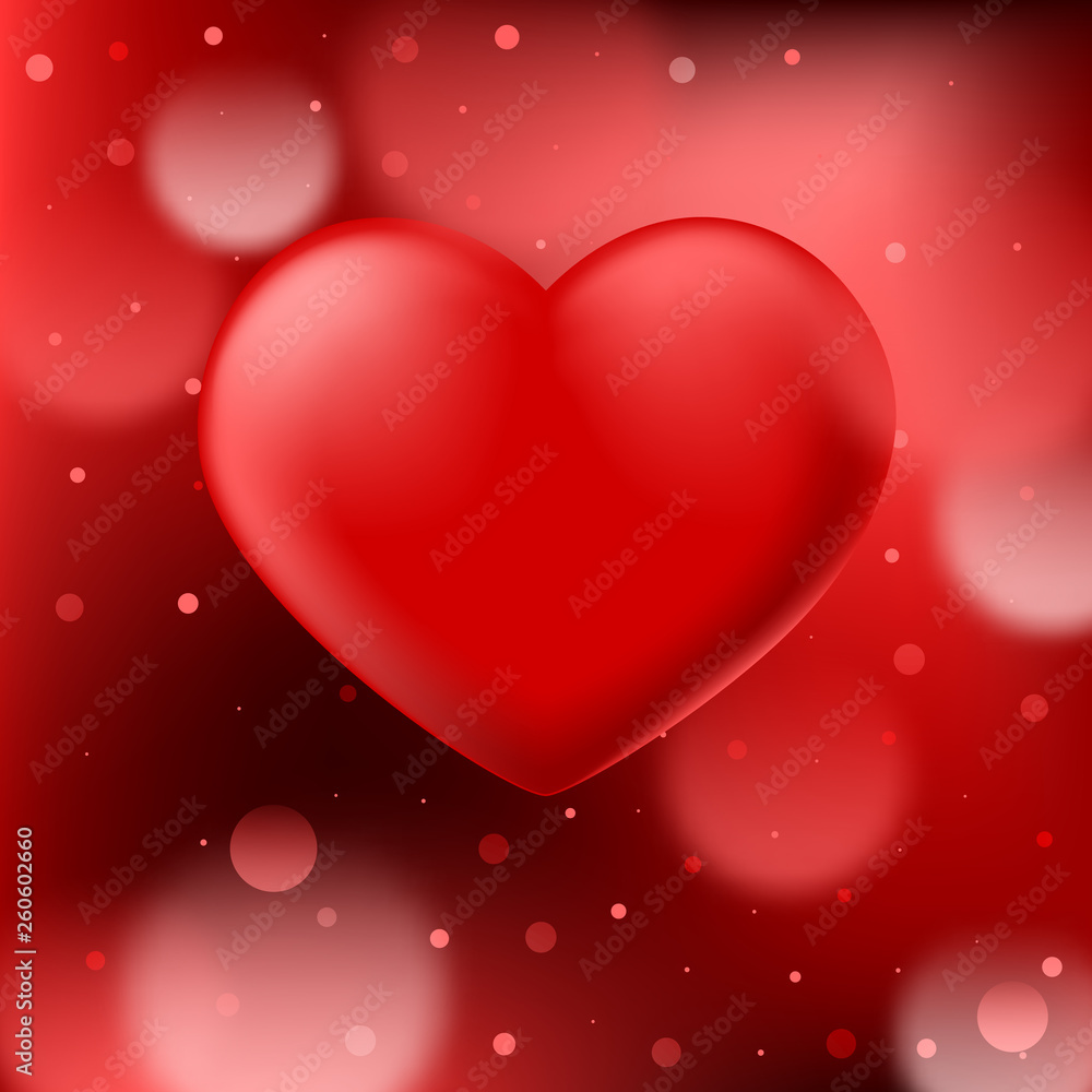 Abstract red bokeh background with smooth realistic heart