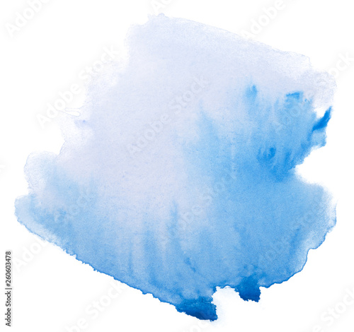 Watercolor stain on white background isolated. Element with paint and watercolor paper texture. Background for design of postcards and print.