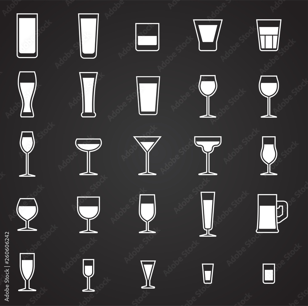 Glasses icons set on black background for graphic and web design. Simple vector sign. Internet concept symbol for website button or mobile app. Glasses icons set on black background for graphic and web design. Simple vector sign. Internet concept symbol for website button or mobile app.