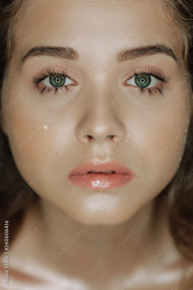 Beautiful Model Shiny Lip Glow Make-up Portrait Beautiful Model Shiny Lip Glow Make-up Portrait