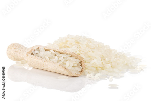 Lot of whole white jasmine rice grains isolated on white background