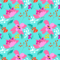 Sierkussen Turquoise patronen Geschilderd bloemenpatroon met bladeren  © LilaloveDesign