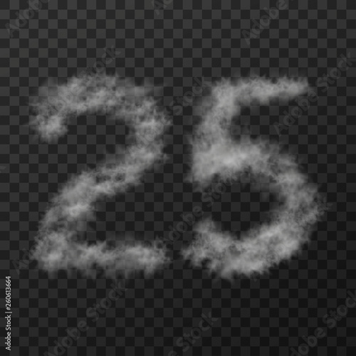 vector design of smoke textured number means twenty five, isolated on transparent background