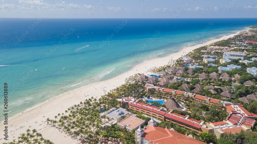 Luxury tropical resort with white sand. Aerial view