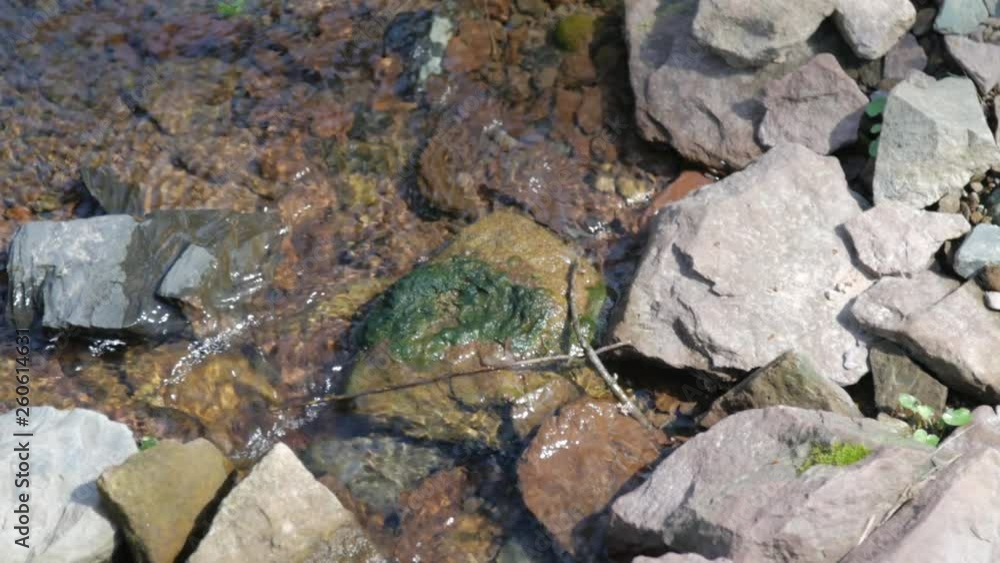 Slow pan over water trickling through rocks of creek.mov Slow pan over water trickling through rocks of creek.mov