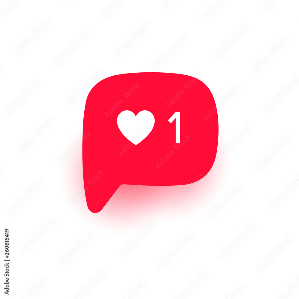 New counter notification, social media like, heart one bubble vector icon, flat design isolated on white. New counter notification, social media like, heart one bubble vector icon, flat design isolated on white.